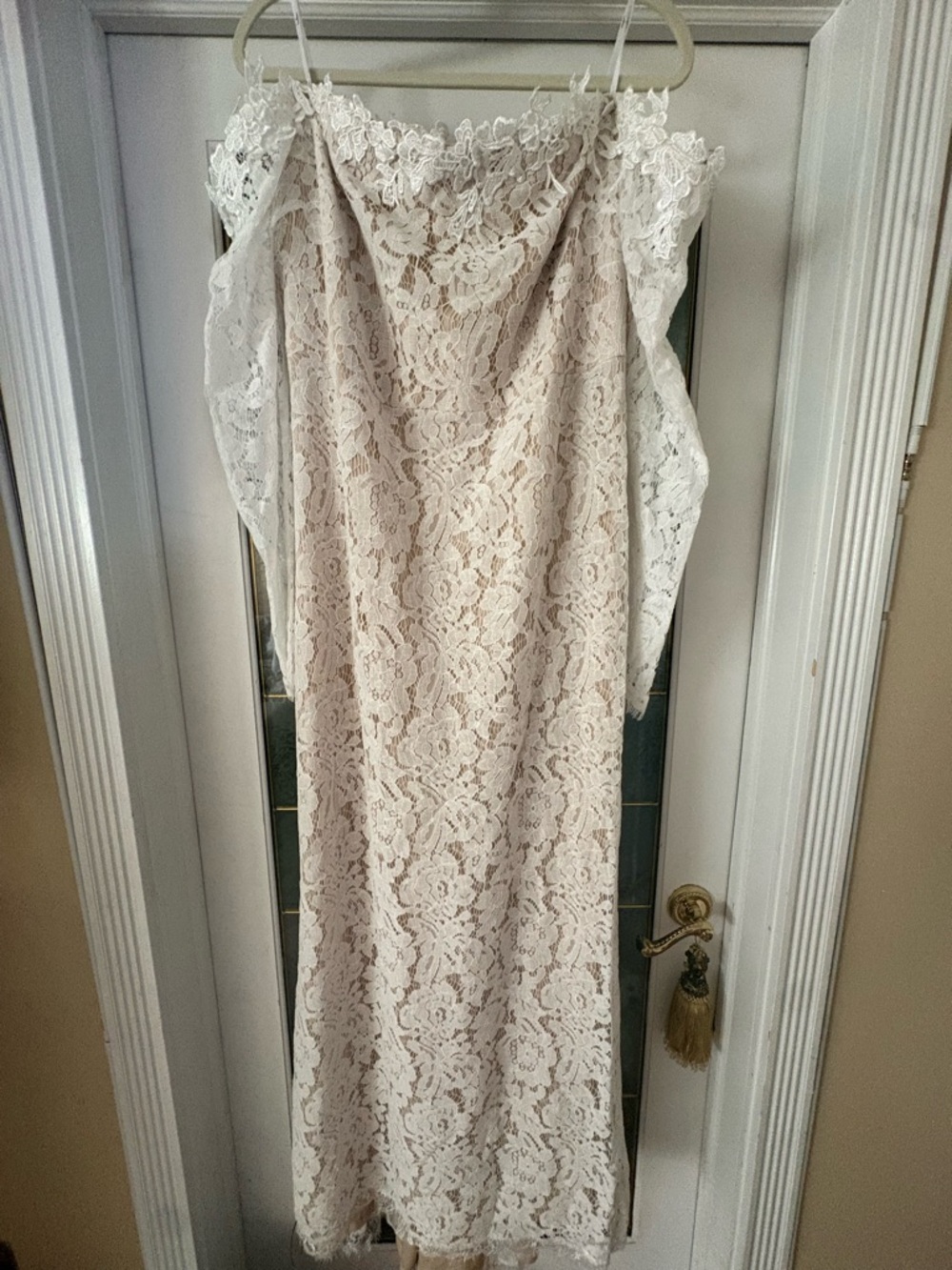 Lulu's Ivory Lace Off-Shoulder Wedding Slip Dress